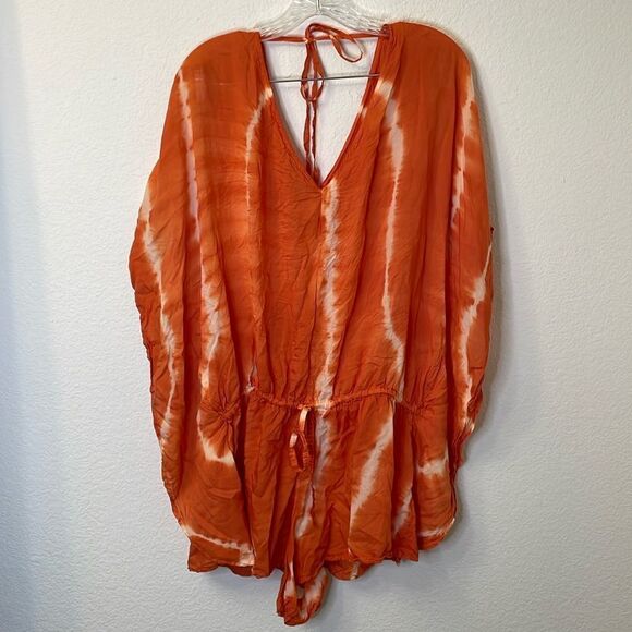 ELAN Orange tie dye shorts romper/coverup | size L - Picture 2 of 6